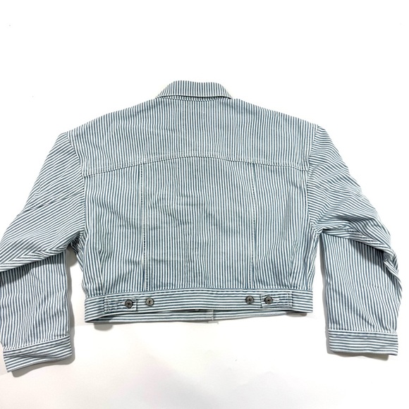 New Abercrombie Cropped Denim Trucker Jacket Pinstripe - Picture 3 of 7